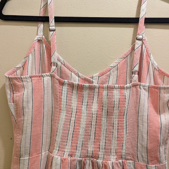GAP Sleeveless V-Neck Button Front Linen Blend Pink & White Stripe Mini Dress- M - Picture 8 of 11